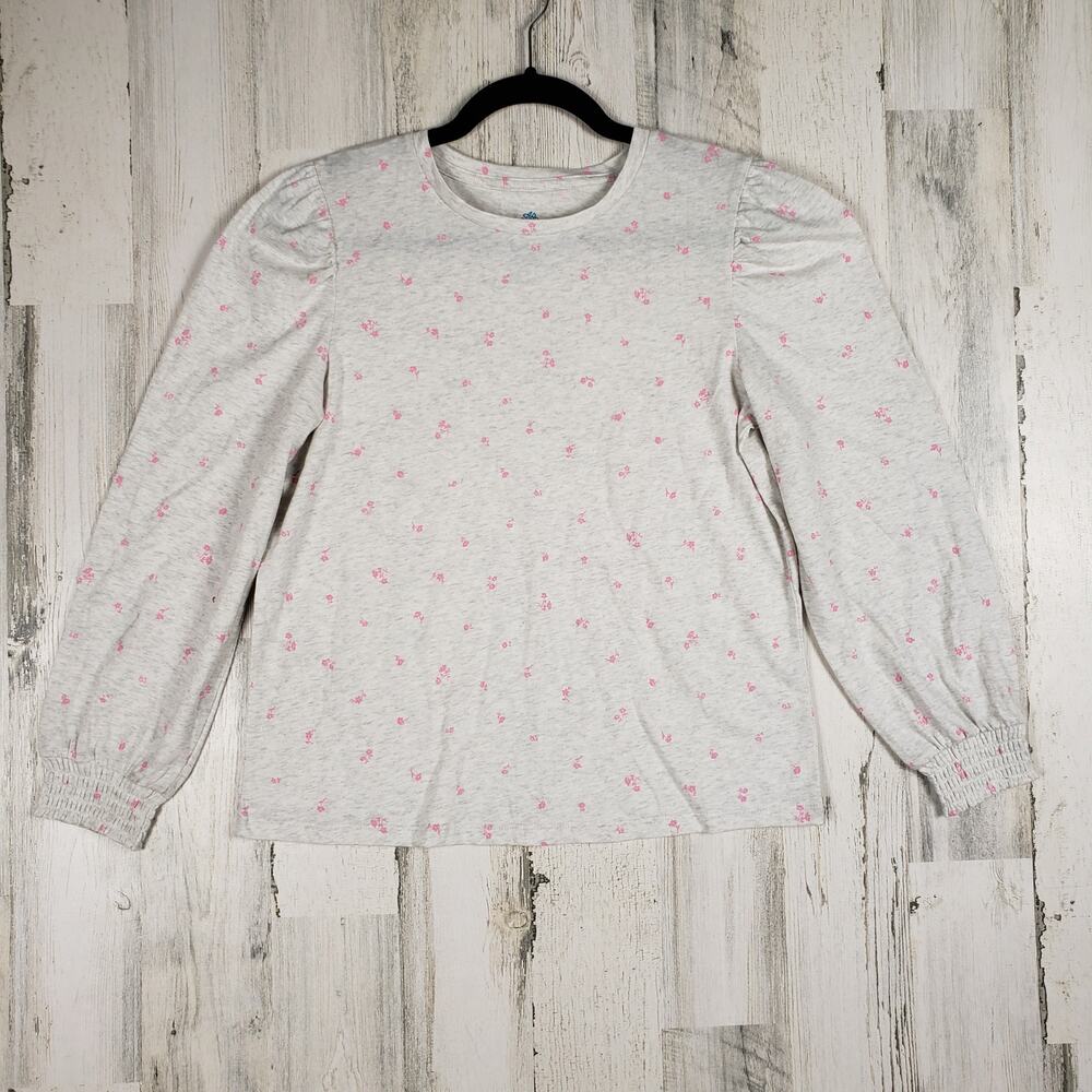 NWT There Abouts Long Puff Sleeve Oatmeal Pink Floral Top Girls Youth Large Plus